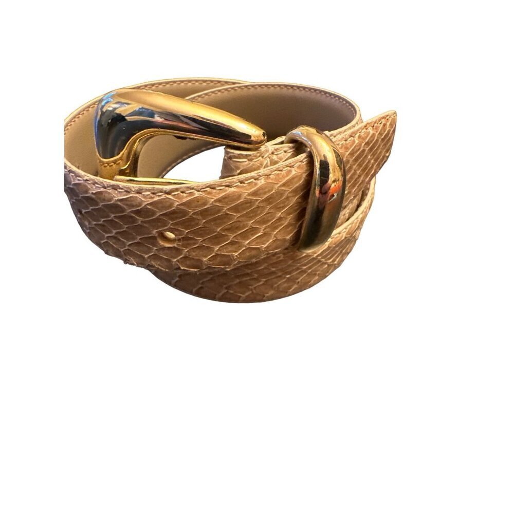 Tan Textured Leather Belt with Gold-Tone Buckle
